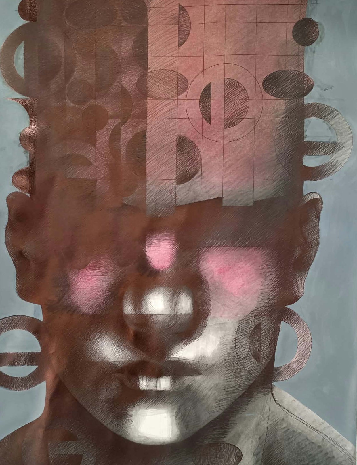 Mind in the Ether – Tracy Keith, 2026. Ballpoint pen, water-based pencil and acrylic paint on Fabriano paper, 760 × 560 mm.